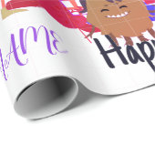 PAPIER CADEAU NOM PERSONNALISÉ HAPPY MONSTER BIRTHDAY WRAPPER PA (Coin rond)