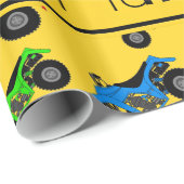 Papier Cadeau Nom personnalisé jaune motif atv (Coin rond)