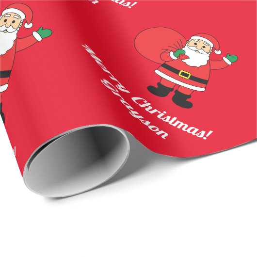 Papier Cadeau Nom personnalisé joli Joyeux Noël Père Noël Rouge (Coin rond)