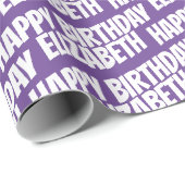 Papier Cadeau Nom personnalisé Joyeux Anniversaire violet (Coin rond)