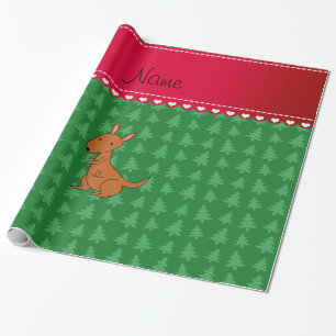 Papier Cadeau Nom personnalisé kangourou arbres de Noël vert