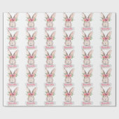 Papier Cadeau Nom personnalisé Lapin Rabbit fille rose (Plat)