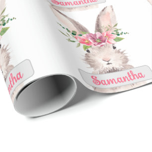Papier Cadeau Nom personnalisé Lapin Rabbit fille rose
