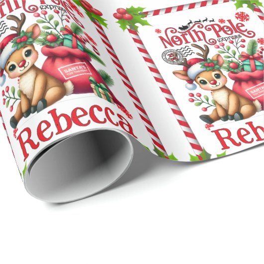 Papier Cadeau Nom personnalisé livraison pôle Nord Noël (Coin rond)