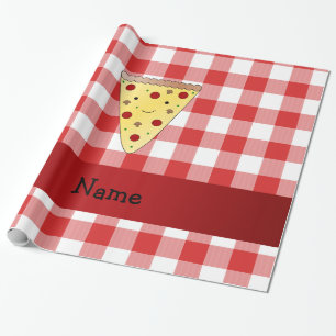 Papier Cadeau Nom personnalisé mignon pizza rouge à damiers