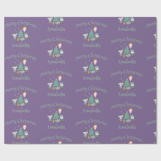 Papier Cadeau Nom personnalisé mignon pourpre Nutcracker Noël (Plat)