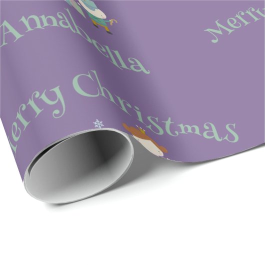 Papier Cadeau Nom personnalisé mignon pourpre Nutcracker Noël (Coin rond)