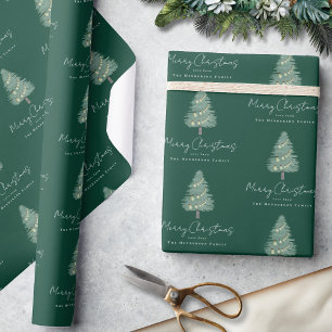 Papier Cadeau Nom personnalisé Moderne Aquarelle Arbre de Noël V