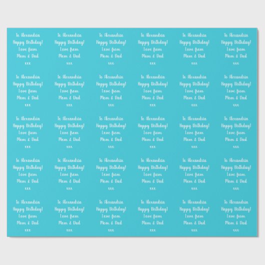 Papier Cadeau Nom Personnalisé Moderne Turquoise Joyeux Annivers (Plat)