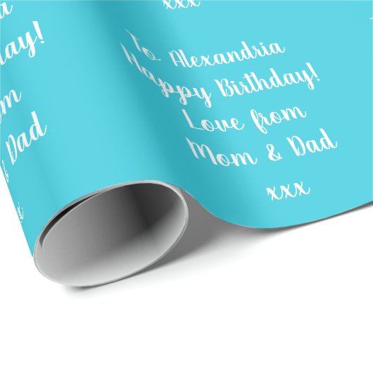 Papier Cadeau Nom Personnalisé Moderne Turquoise Joyeux Annivers (Coin rond)