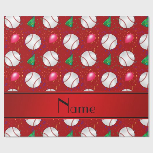 Papier Cadeau Nom personnalisé motif d'anniversaire de base-ball (Plat)