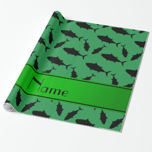 Papier Cadeau Nom personnalisé motif de thon rouge noir vert