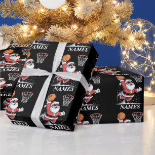 Papier Cadeau Nom personnalisé Noël Père Noël Dunking Basketball