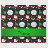 Papier Cadeau Nom personnalisé noir volleyball motif de noël (Plat)