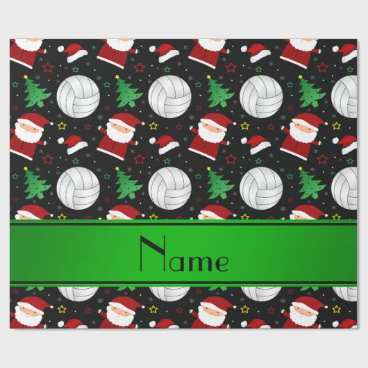 Papier Cadeau Nom personnalisé noir volleyball motif de noël (Plat)