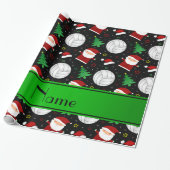 Papier Cadeau Nom personnalisé noir volleyball motif de noël (Déroulé)