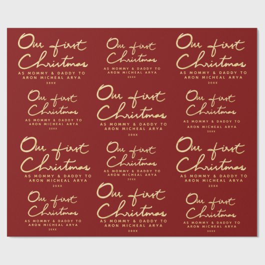 Papier Cadeau Nom personnalisé|Notre premier Noël en tant que ma (Plat)