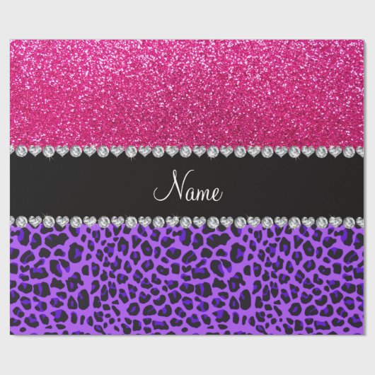 Papier Cadeau Nom personnalisé parties scintillant rose-chaud du (Plat)