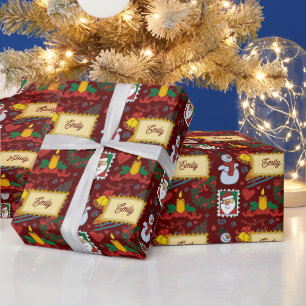 Papier Cadeau Nom personnalisé Père Noël Snowman Holiday Noël ro