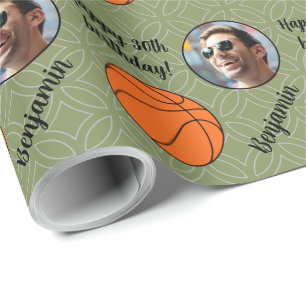 Papier Cadeau Nom personnalisé Photo Sport Basketball Anniversai