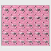 Papier Cadeau Nom personnalisé Pink Classic Car (Plat)