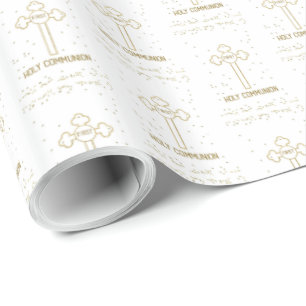 Papier Cadeau Nom personnalisé Première Sainte Communion Croix d