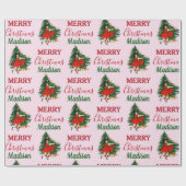 Papier Cadeau Nom personnalisé Rétro Noël Fille Noël Arbre rose (Plat)