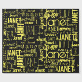 Papier Cadeau Nom personnalisé Typographie Jaune Noir (Plat)