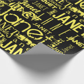 Papier Cadeau Nom personnalisé Typographie Jaune Noir (Coin)