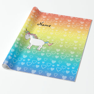 Papier Cadeau Nom personnalisé unicorn coeur arc-en-ciel