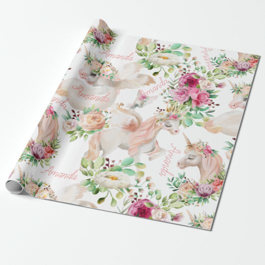 Papier Cadeau Nom personnalisé Unicorn Lover Plutôt (Déroulé)