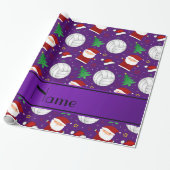 Papier Cadeau Nom personnalisé violet volleyball motif de noël (Déroulé)