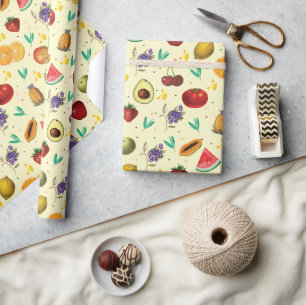 Papier Cadeau Nom Personnel Fruit Tropical Et Légumes
