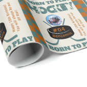 Papier Cadeau Nom Photo Age Jersey Numéro Sentiment Hockey (Coin rond)