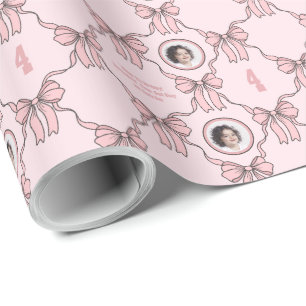 Papier Cadeau Nom Photo Texte Sentiment Nœud Coquette Rose
