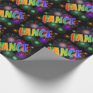 Papier Cadeau Nom prénom Arc-en-ciel "LANCE" + Feux d'artifice