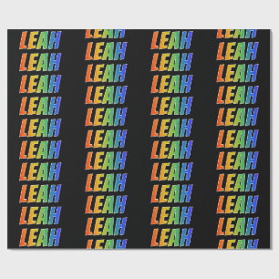 Papier Cadeau Nom prénom Arc-en-ciel "LEAH"; Amusant et Coloré
