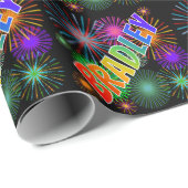 Papier Cadeau Nom prénom "BRADLEY" + Feux d'artifice (Coin rond)