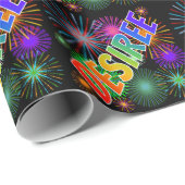 Papier Cadeau Nom prénom "DESIREE" + Feux d'artifice (Coin rond)