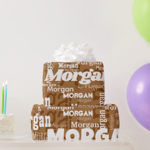 Papier Cadeau Nom répétitif Brown blanc Neutres Police moderne