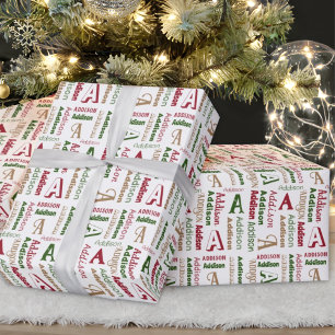 Papier Cadeau Nom répétitif et Noël neutre pour le genre initial