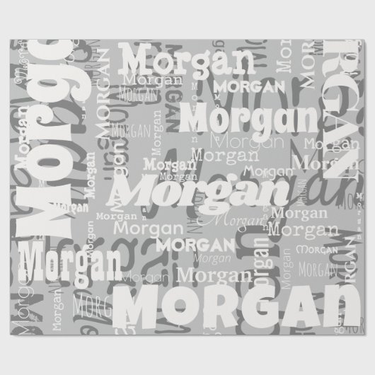 Papier Cadeau Nom répétitif Grey Blanc Moderne Neutrals tendance (Plat)