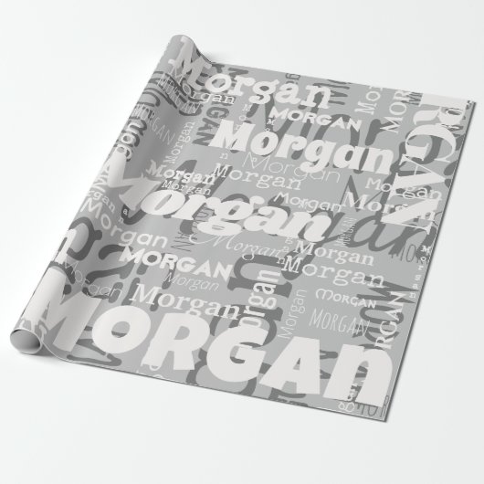 Papier Cadeau Nom répétitif Grey Blanc Moderne Neutrals tendance (Déroulé)