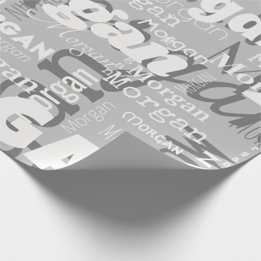 Papier Cadeau Nom répétitif Grey Blanc Moderne Neutrals tendance (Coin)