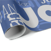 Papier Cadeau Nom répétitif Motif Bleu et argent Noël (Coin rond)