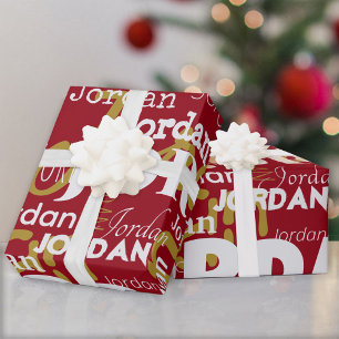 Papier Cadeau Nom répétitif Motif Rouge Or Blanc Noël