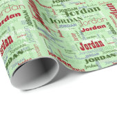 Papier Cadeau Nom répétitif Motif Vert Rouge Blanc Noël (Coin rond)