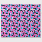 Papier Cadeau Nom rétro Pink Geometry Memphis Chats Motifs (Plat)