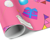 Papier Cadeau Nom rose beignets de gâteau casquette ballon d'ann (Coin rond)