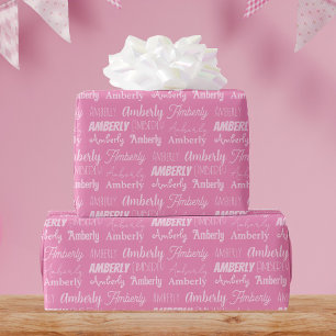 Papier Cadeau Nom rose personnalisé Polices mignonnes Collage An